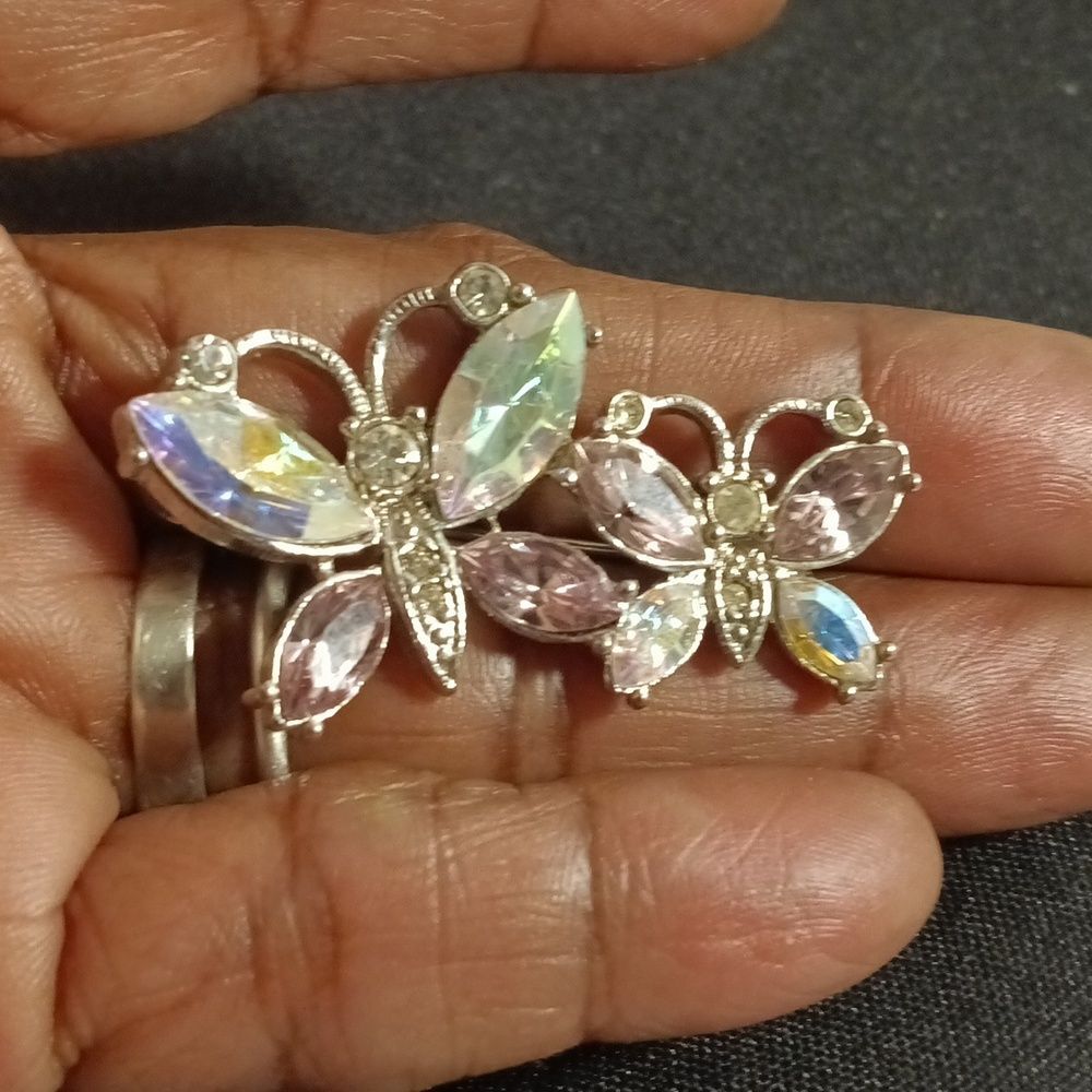 Aurora Borealis Crystal Rhinestone Butterfly Broach - Picture 3 of 3